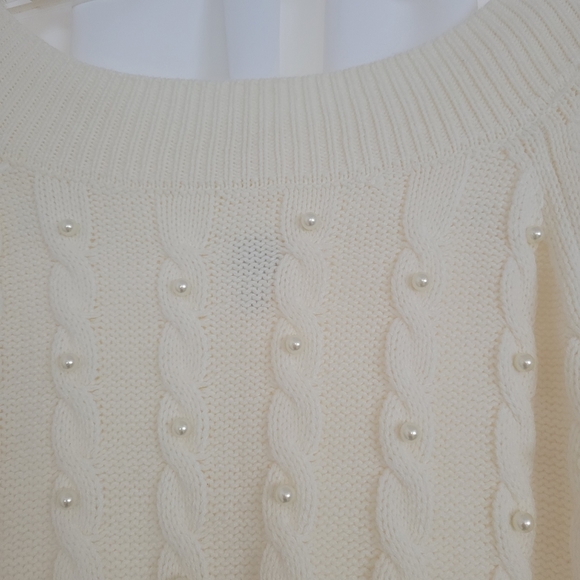 Embellished Pearl off the Shoulder Sweater - Picture 3 of 5